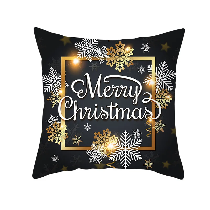 

Peach Skin Black Gold Christmas Pillowcase New Snowflake Alphabet Sofa Pillowcase