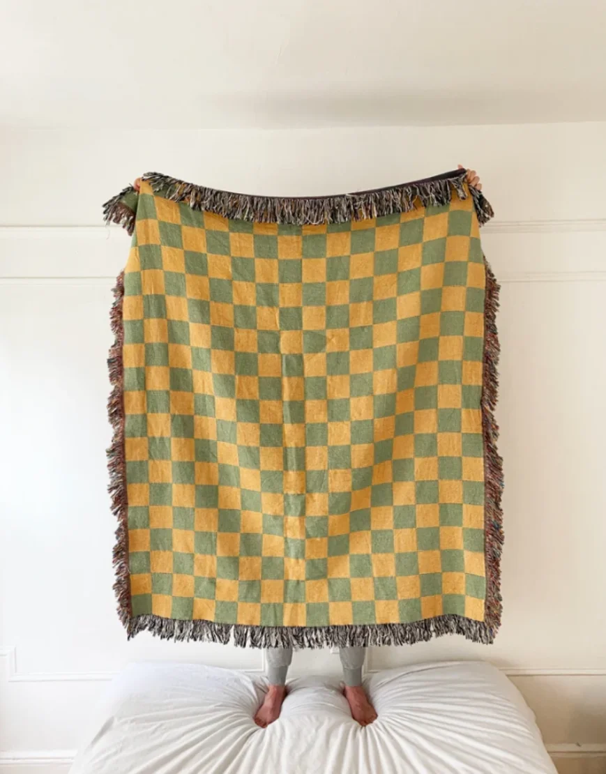 Настенный гобелен в клетку украшение для гостиной спальни синяя печать волн