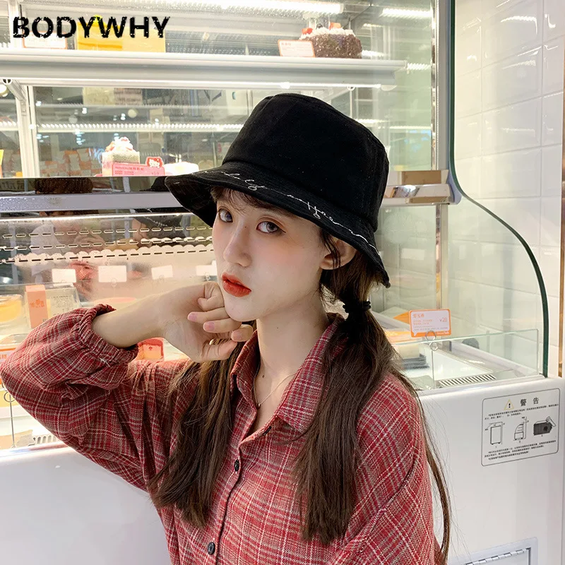Female Hat Autumn and Winter Japanese Literary Letters Embroidery Fisherman Hat Korean Fashion Personality Fresh Basin Hat Tide
