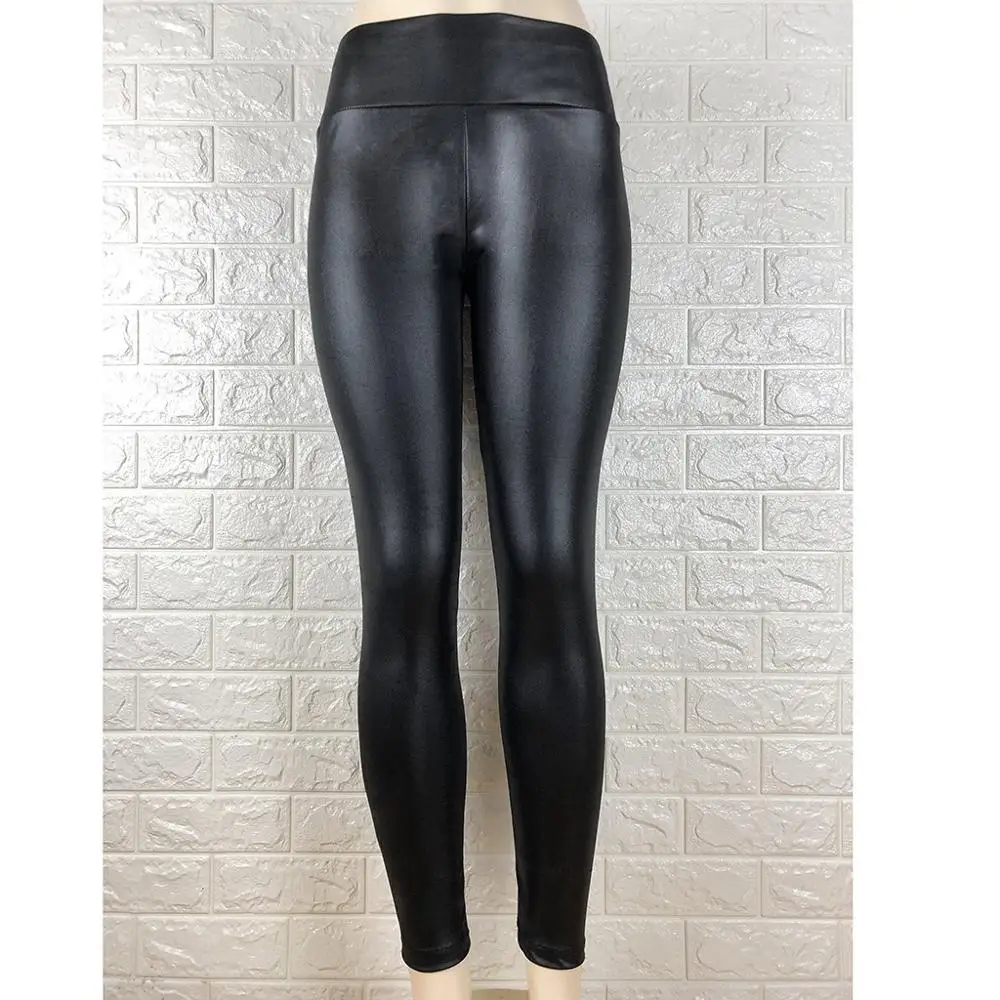 Черные блестящие Легинсы из искусственной кожи эластичные лакированной штаны