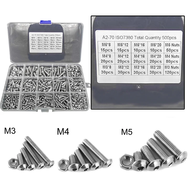 500 шт. шестигранные винты из нержавеющей стали комплект с головкой в коробке болт