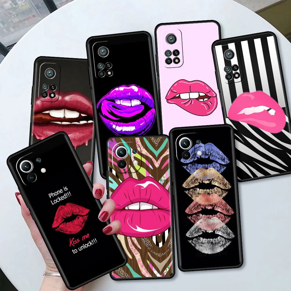 

Th Lips Tpu Case For Xiaomi Poco X3 NFC M3 F1 Phone Capa for Mi 11 10T Pro 9T CC9 CC9E Note 10 A2 Lite Soft Cover