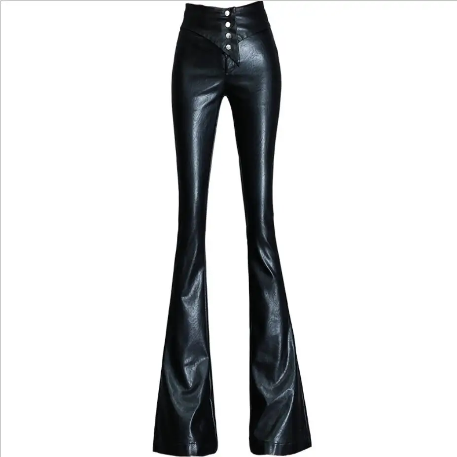 Женские расклешенные брюки из ПУ кожи с высокой талией|Брюки| |