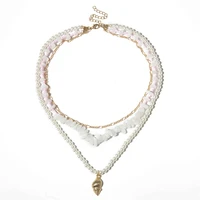 european and american temperament multi layer mix and match rice beads necklace marine wind stone pearl conch necklace