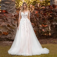 hammah half sleeves 3d lace flower appliques tulle vestido de novia long a line wedding dress long train formal occasion