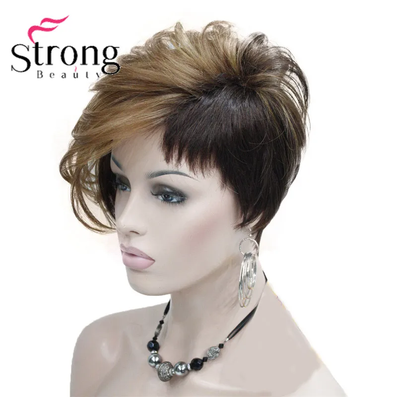 StrongBeauty короткий мягкий Асимметричный золотой блондин до коричневый Омбре парик тепла freindy полный синтетический парик выбор цвета - Цвет: RH004