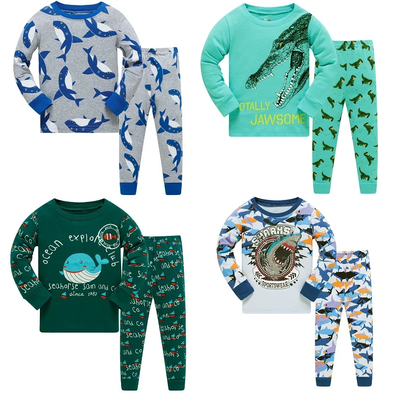 

3-8 Year Children Pajamas Sets Shark Baby Boys Sleepwear Nightdress Blue Boy Pijama Loungewear T-Shirt Trouser PJS Cotton