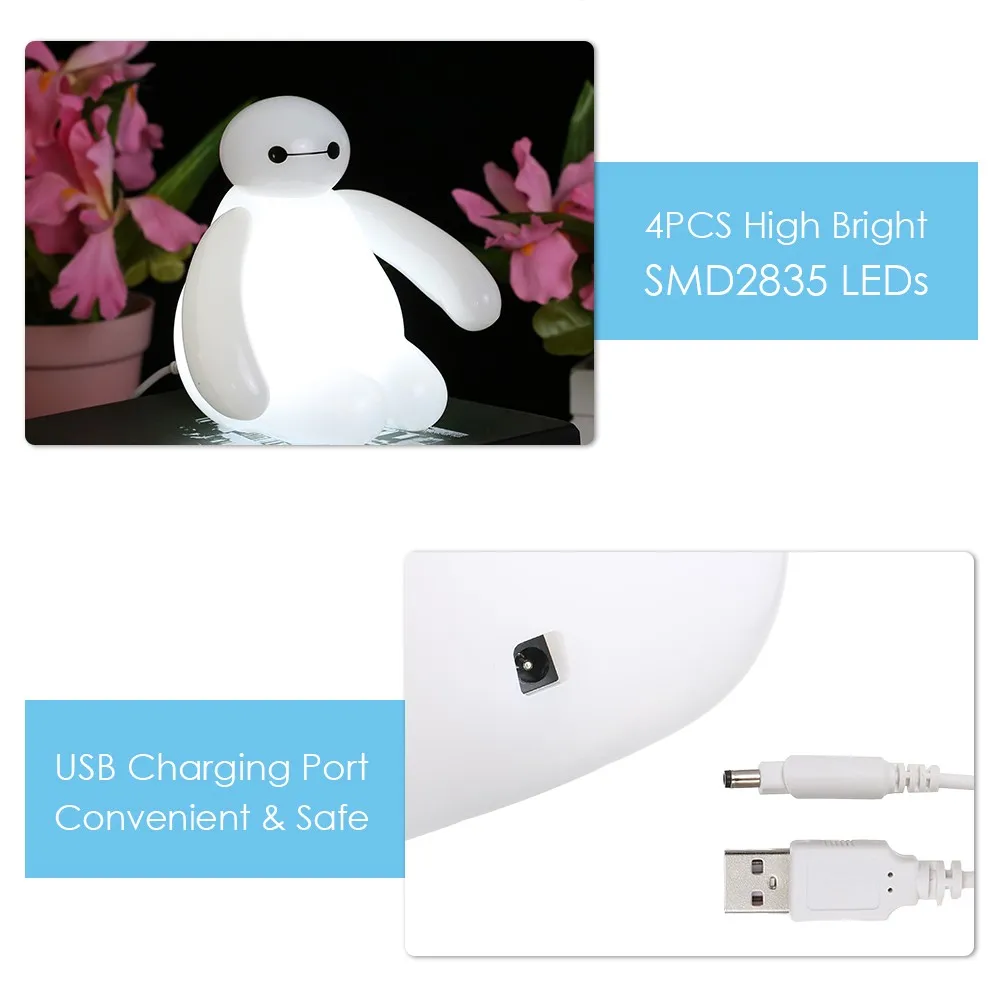 NEWKBO Милые Big Hero Baymax дизайн зарядка через usb светодиодный ночной Светильник для Гостиная кабинет