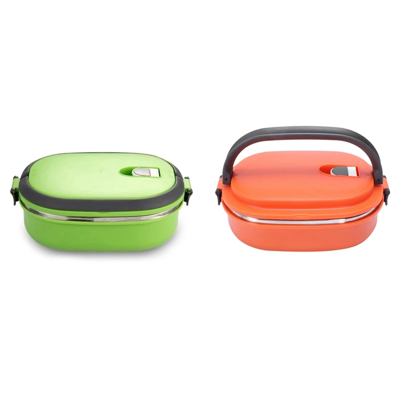 

2Pcs High Quality Insulated Lunch Box Food Storage Container Thermo Thermal Green with Orange