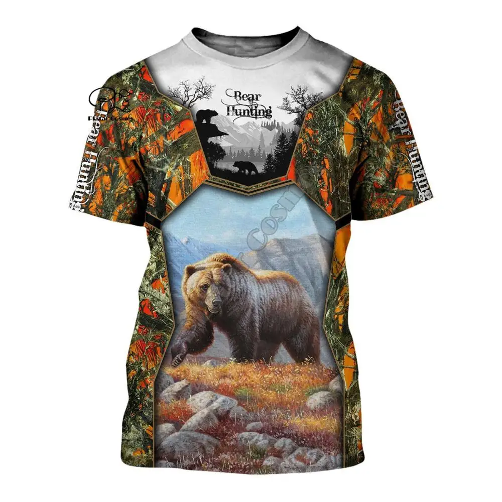 

PLstar Cosmos 3DPrint Brown Bear Hunter Hunting Animals Mans/Womans Unisex Harajuku Streetwear Funny Tshirts Short Sleeve-c3