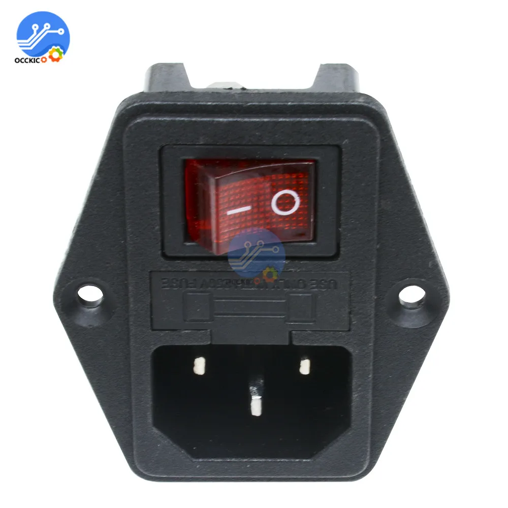 1 шт. черный, красный 3 Pin Мощность розетка переключатель 10A 250V вход электрические Мощность розетки с 5 мм* 20 мм предохранитель держатель коромысла переключения