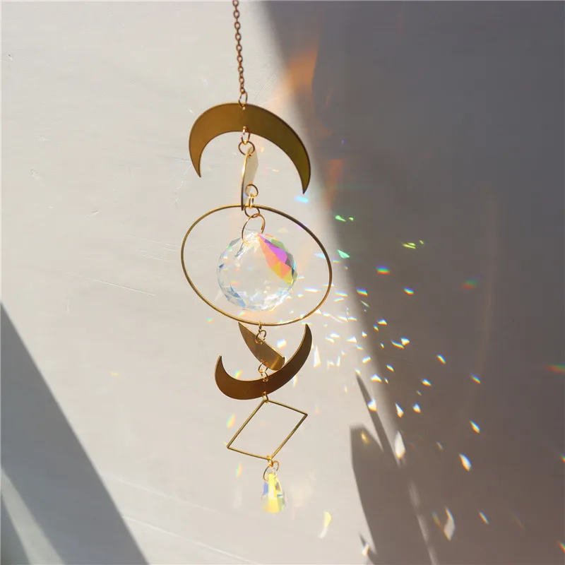 

Crystal Wind Chime Colorful Beads Moon Pendant Suncatcher Hanging Sun Shine Light Catcher for Outdoor Garden Chandelier Decor