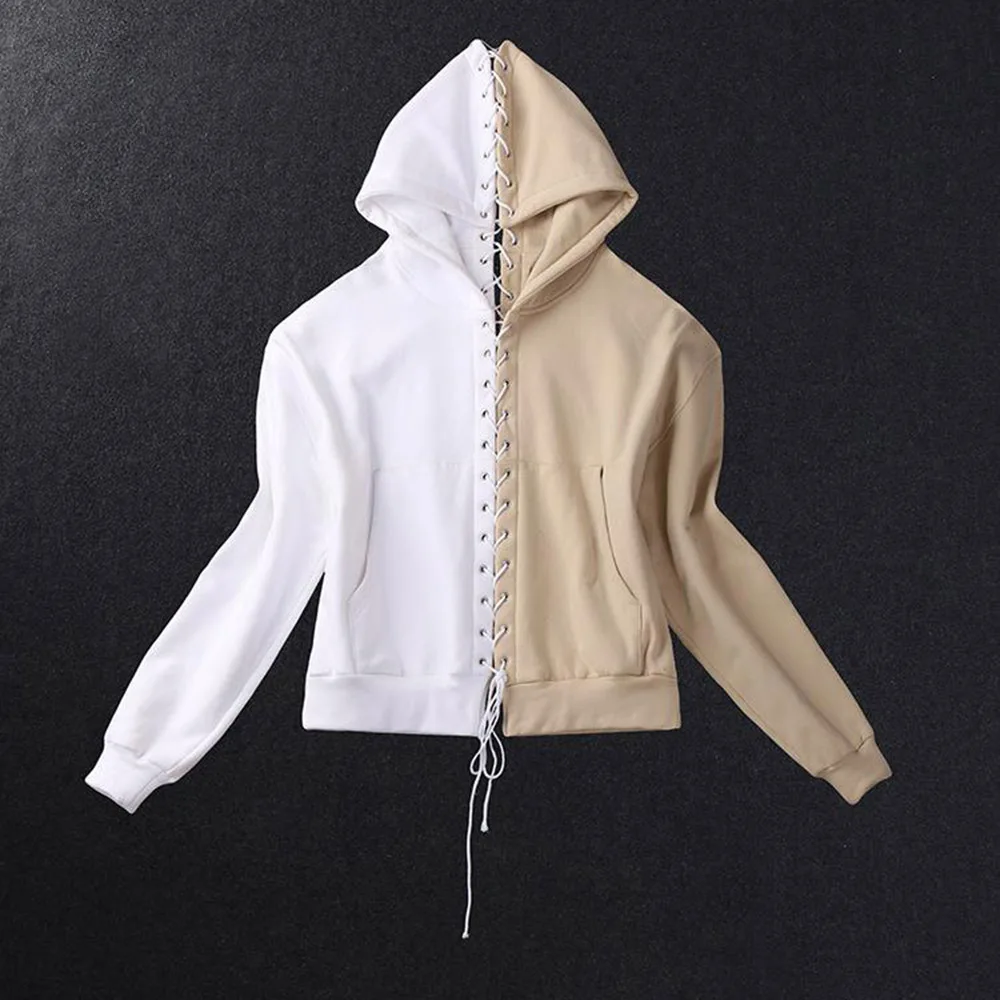 

Autumn New Women's Personality Splicing Hoodies Casual Long-sleeve Loose Pullover Tops Fashion Streetwear Female Hooded Simple
