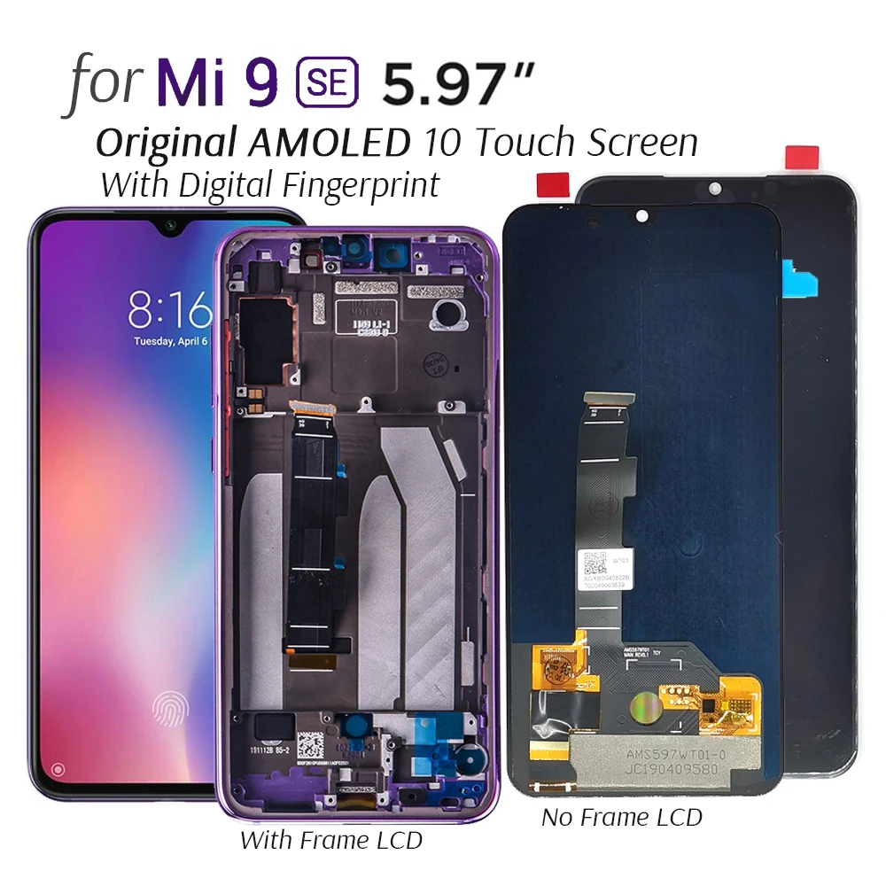 Экран AMOLED для Xiaomi Mi 9 SE 10 дюймов сенсорный экран проверка отпечатков пальцев |