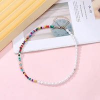 y2k trendy fashion necklaces geometry imitation pearls evils eye necklace bohemian beads chain summer jewelry for girls women
