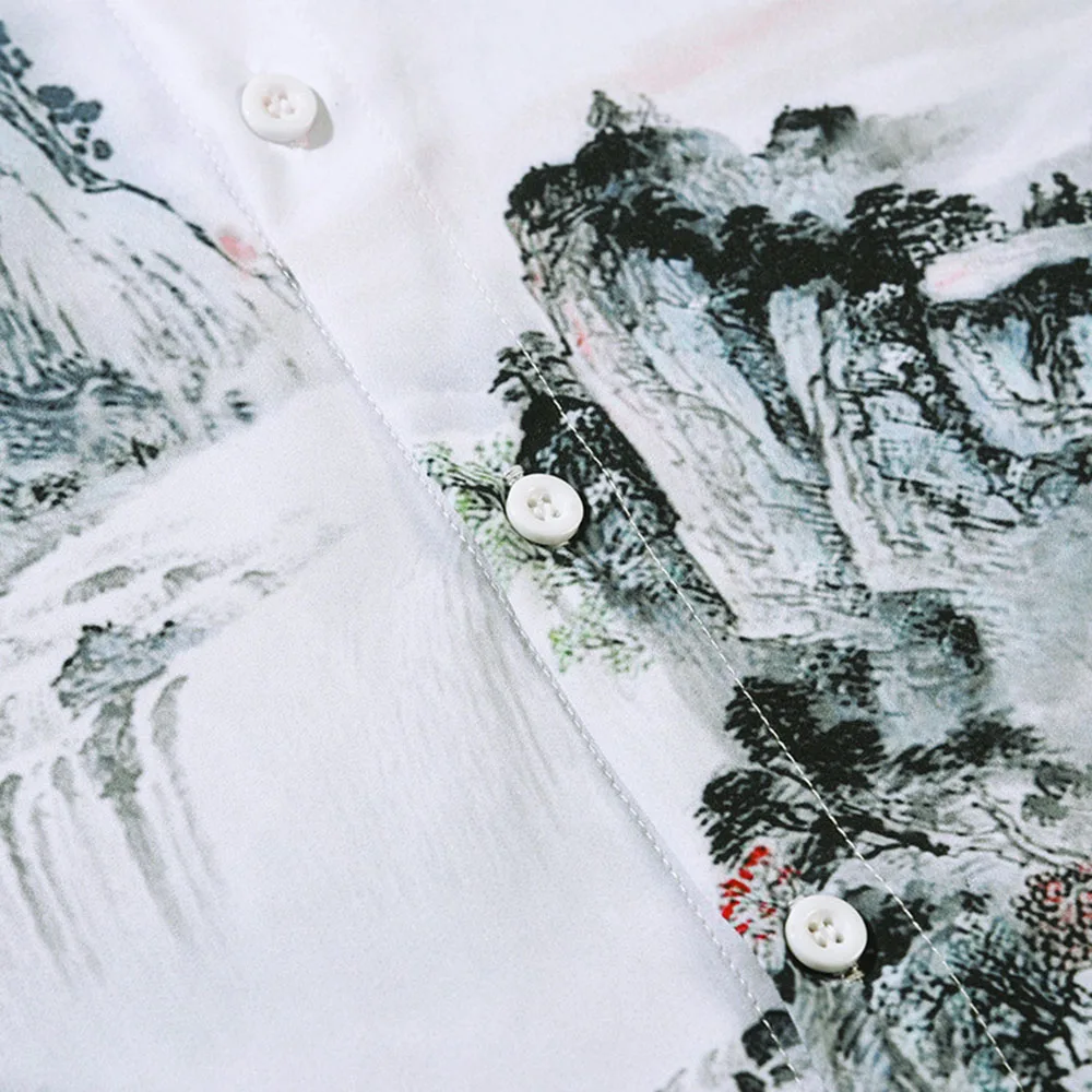 

Western Style Shirt Spring Summer Fashion Loose Casual Simple Landscape Painting Printing Single-breasted Lapel Summer 2021