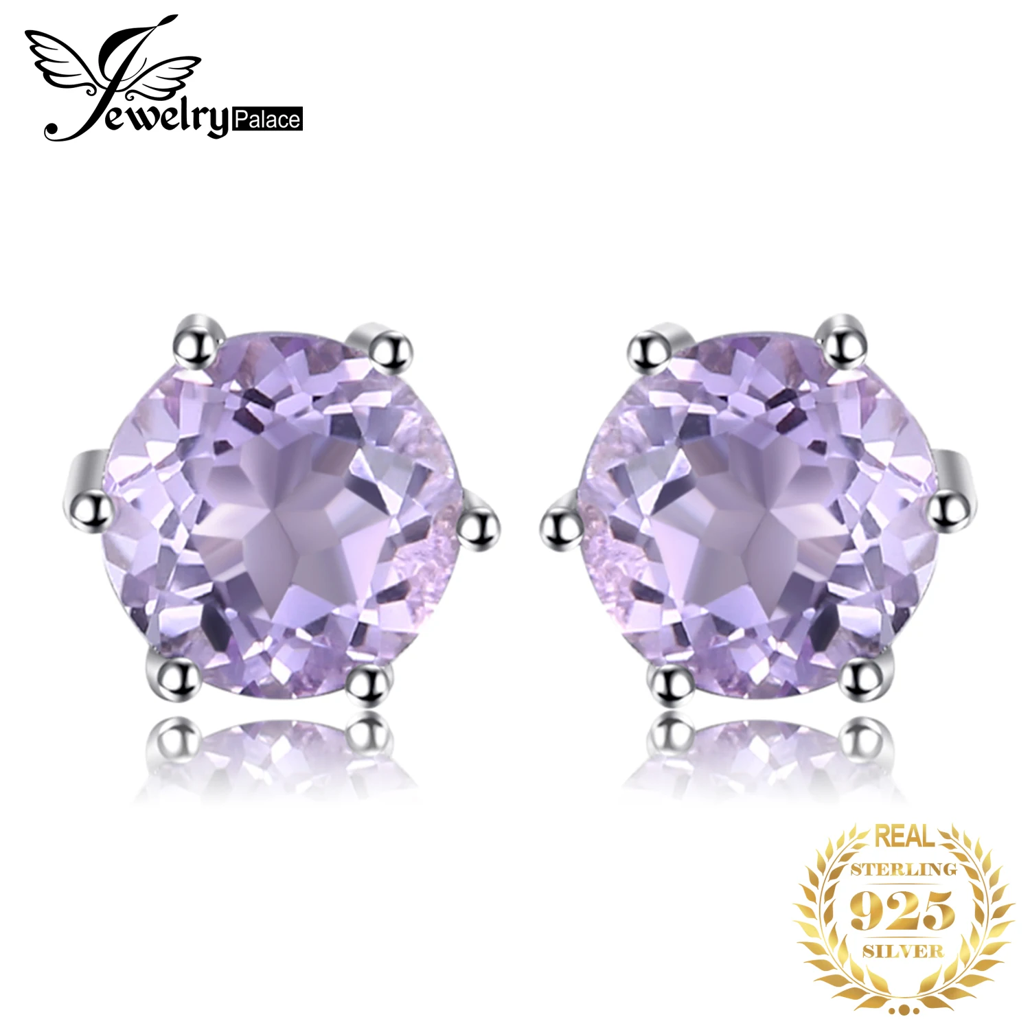 JewelryPalace круглый 0.9ct натуральный аметист серьги гвоздики Твердые 925 пробы серебро ювелирные украшения для женщин