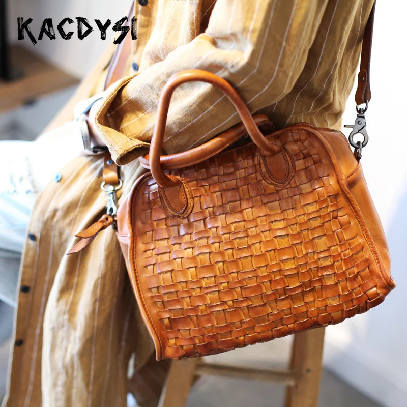Оригинальная винтажная плетеная дамская сумка из натуральной кожи