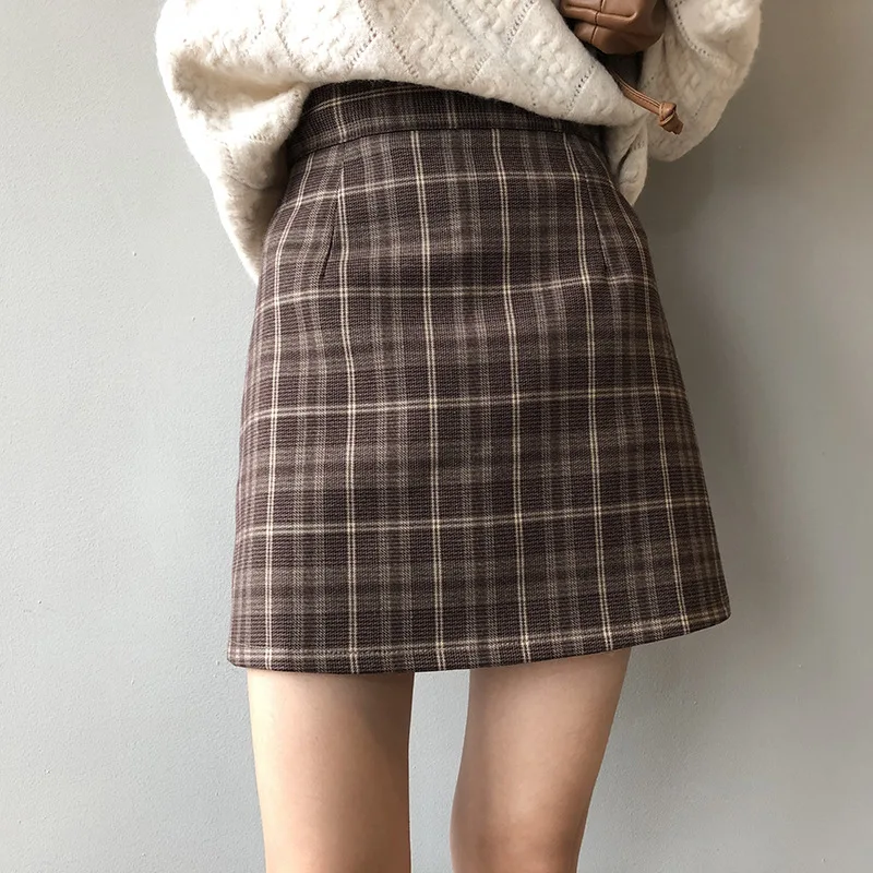 

Mini Skirts Women Vintage Harajuku Plaid Empire A-line Casual Student Autumn Prevalent All-match Chic Trendy College Ulzzang New