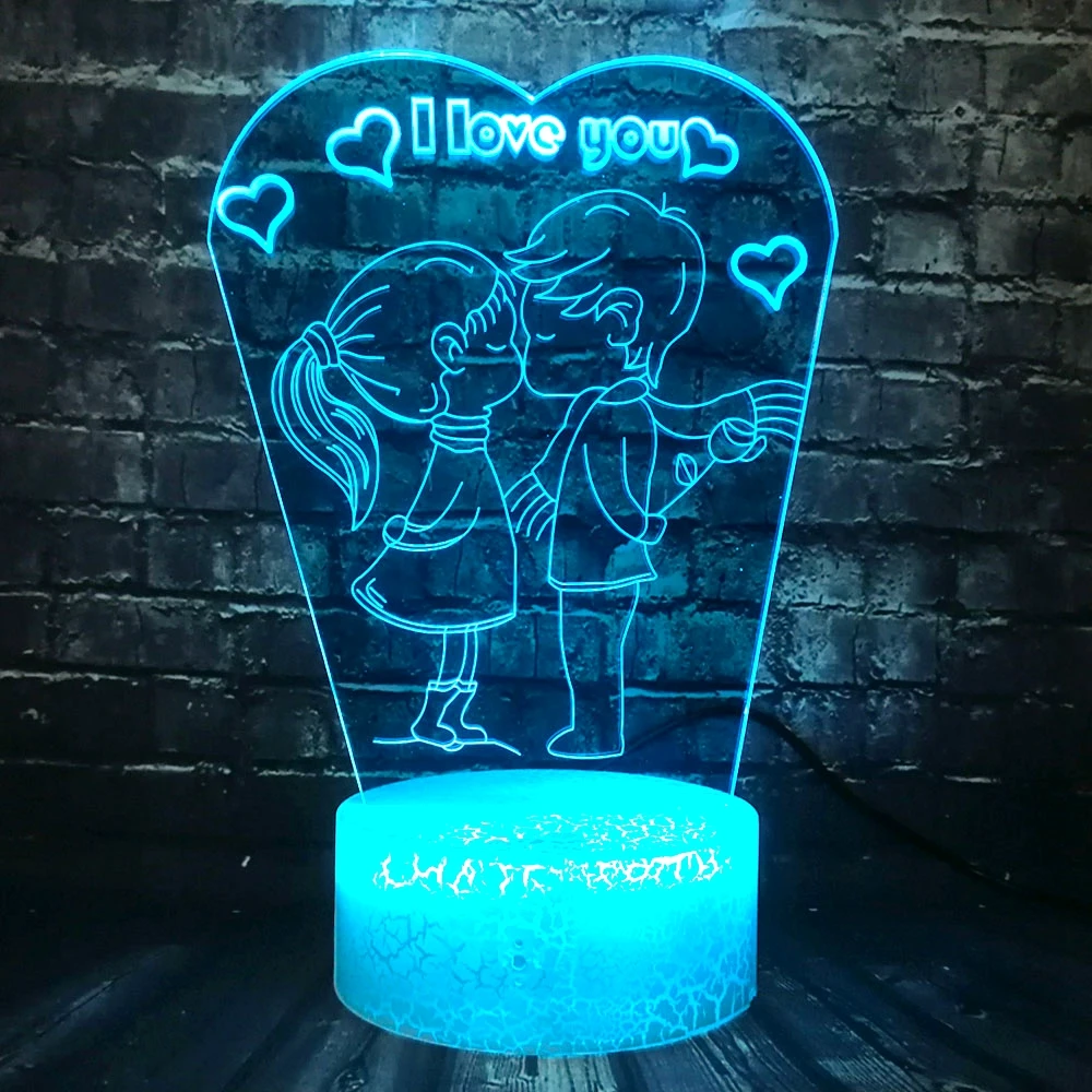 Романтический 3D светодиодный светильник с надписью «I LOVE YOU», лампа RGB, ночник, светильник для мальчика, поцелуя, девочки, стол для спальни, Декор, Подарочная бутафория для любимой девушки