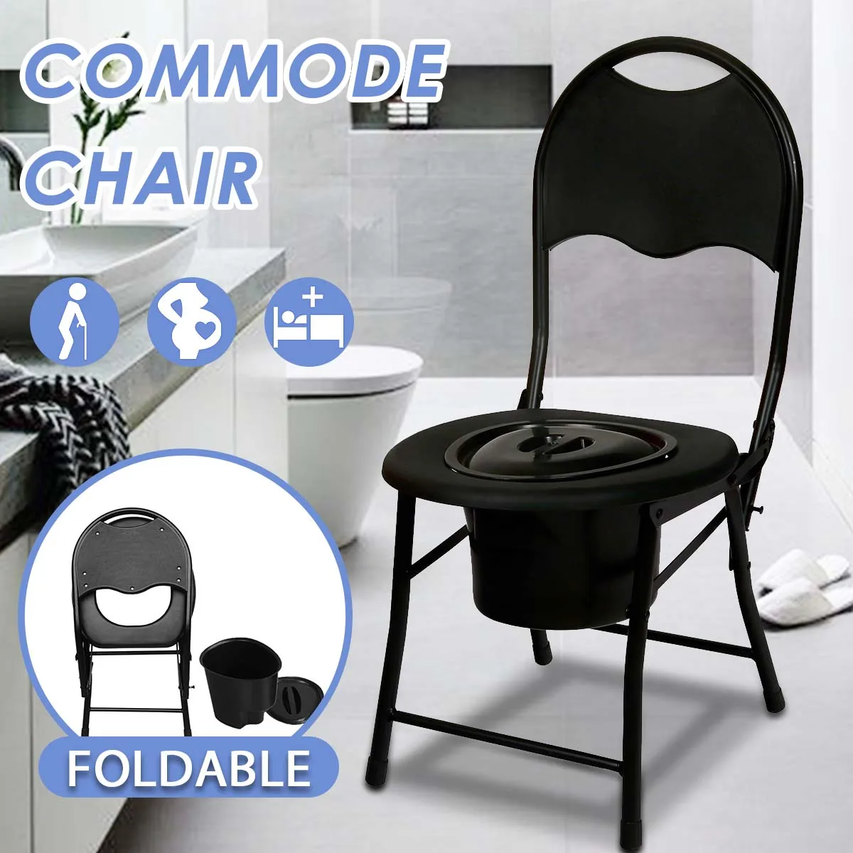 

Портативный стул для унитаза, удобное сиденье для комода, душевое кресло, прикроватная тумбочка, Нескользящие ножки для пожилых людей, стул ...