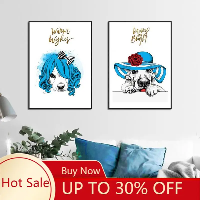 Blue Hair Gold Foil English Living Room Funny Frameless Deco