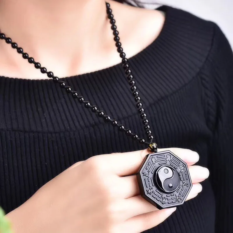 Натуральная Подвеска из черного обсидиана резные Сплетницы восемь схем ожерелье