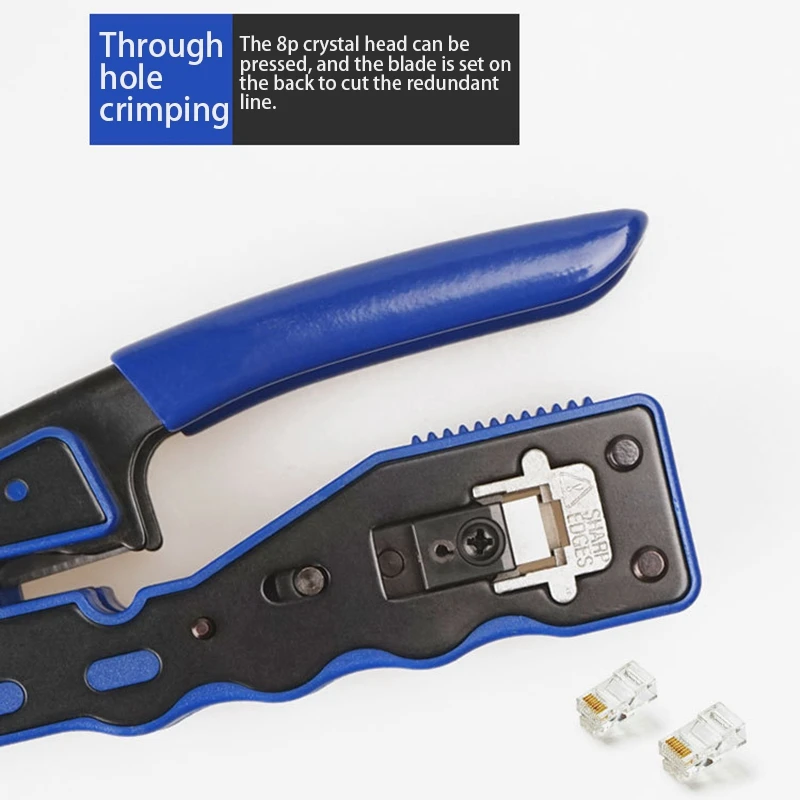 Ethernet RJ45 Pass Through Crimping Tool Bundle with CAT6 RJ45 Pass Through Ethernet 50U Modular Plug 25 Pack