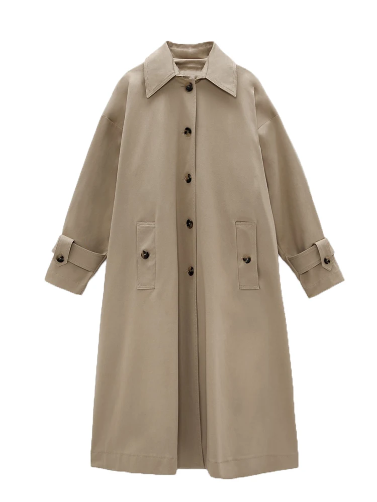 

New fashion women's khaki trench lapel pocket button trench coat women's casual coat
