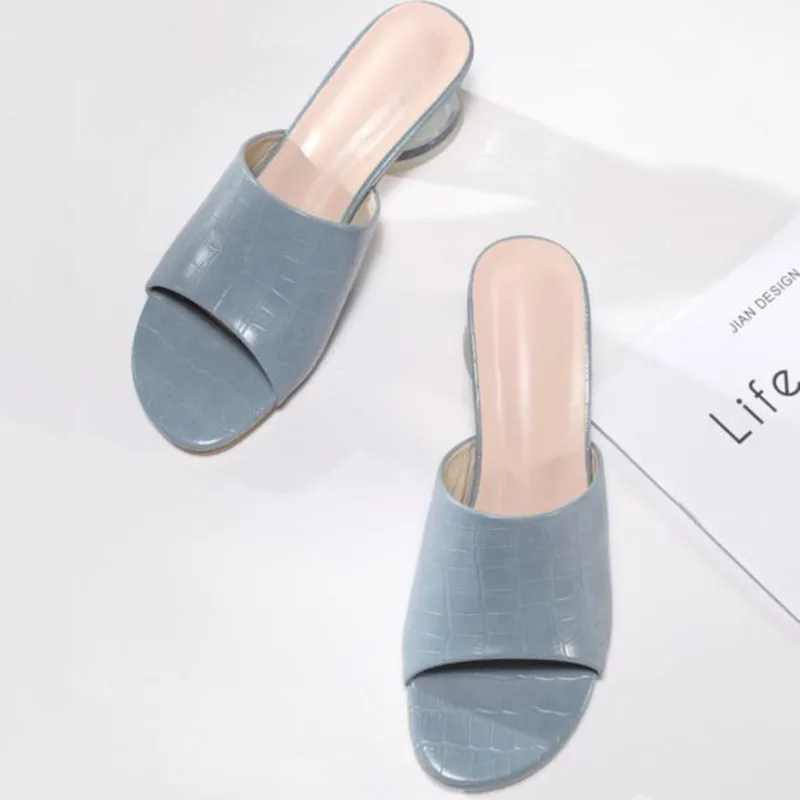 

2021 Spring New Crystal Heel Sandals Ladies Fashion Square Toe High Heel Slippers Women Black, Purple Plus Size Women's Shoes