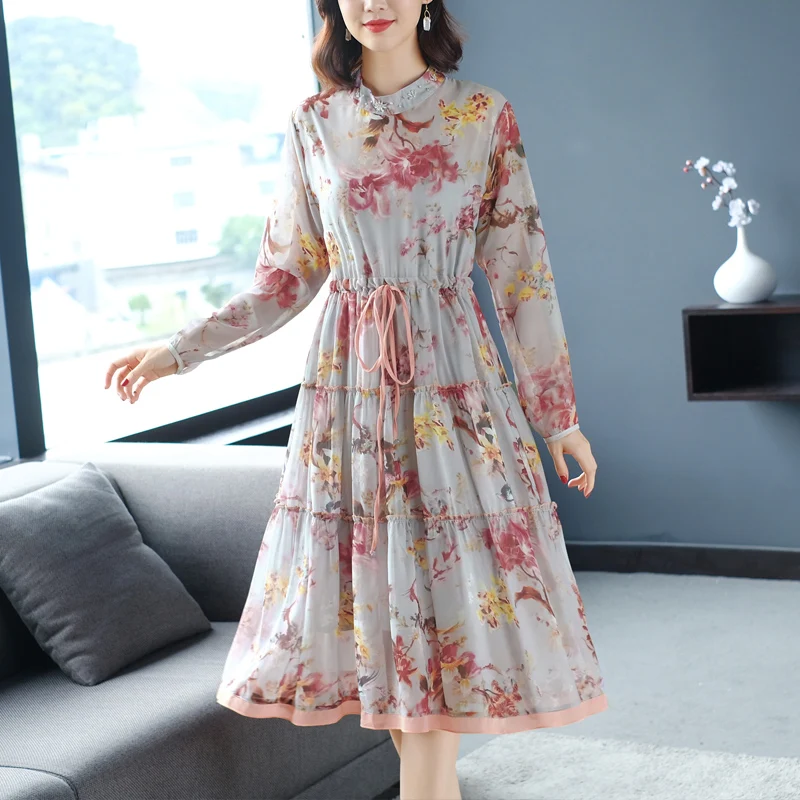 

Women's Silk Dress Spring 2021 New High-quality Elegant Long-sleeved Dress Fashion Slim Loose Comfortable Dress