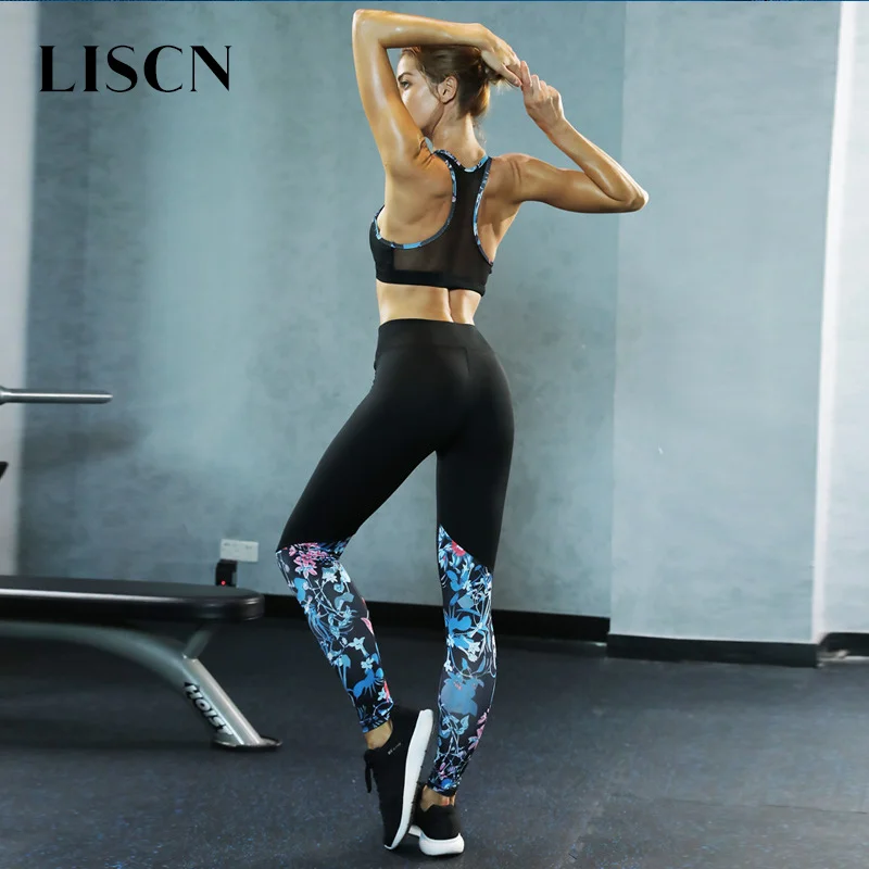LISCN 2 Pcs Sports Suits Seamless Yoga Set Women Fitness Clothing Sportswear Woman Gym Leggings Padded Print Bra Pants oversize | Спорт и