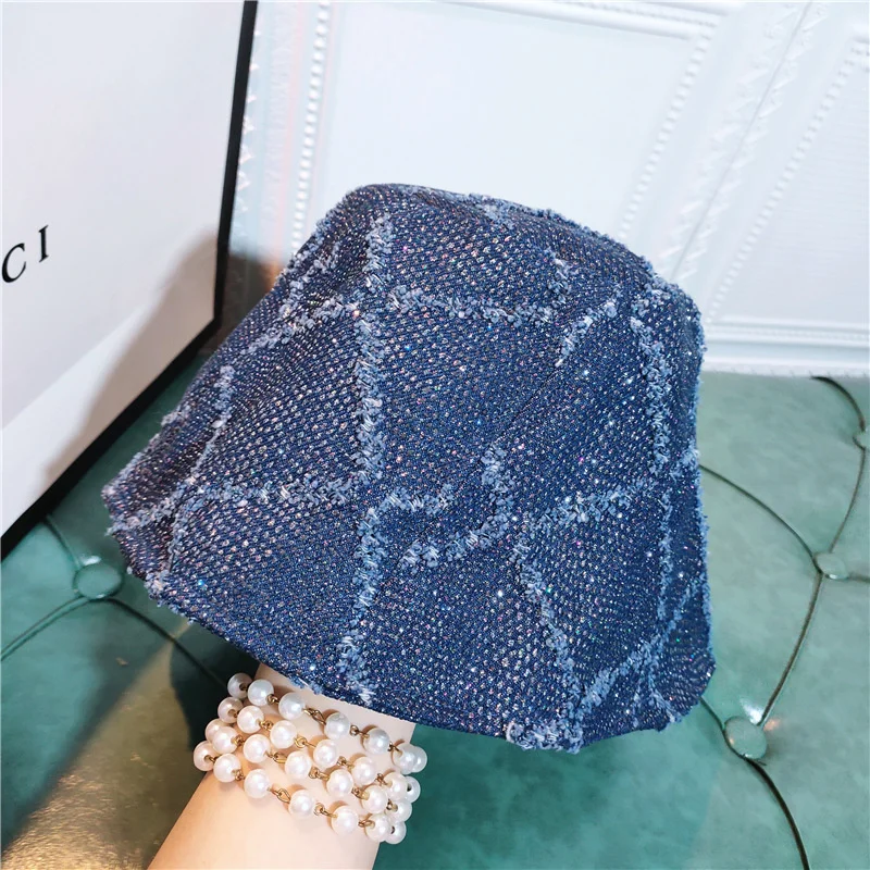 

2021 New Arrival Flash Bucket Hat For Women Fisherman Cap Diamond Drill Web Celebrity Style INS Party Street Basin Caps