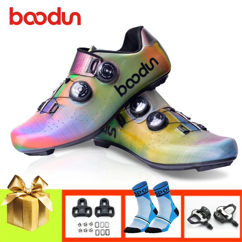 

BOODUN Bicycle sneakers road men cycling shoes add pedals Dazzling sapatilha ciclismo nylon sole outdoor riding bike shoes