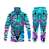 ujwi new mens 3d print colorful tiger 2 pcs suit unisex hoodie mask hoodie sets man autumn winter tracksuit set pattern custom