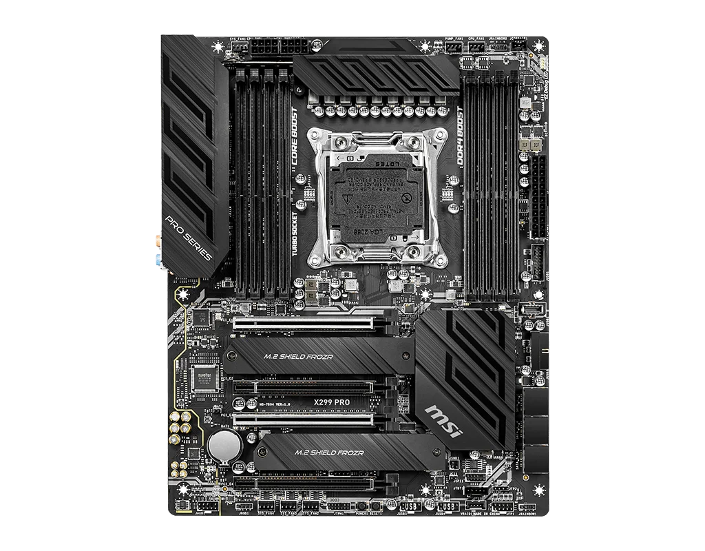 НОВЫЙ MSI X299 PRO решение с высокой скоростью USB 3.2 Gen2 x2 Core Boost DDR4 Dual LAN с 1x 2.5G Twin Turbo M.2 включено.