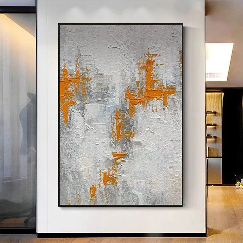 

Handmade Abstract Oil Painting Wall Art Orange and White Picture Minimalist Modern On Canvas Decorative For Living No Frame