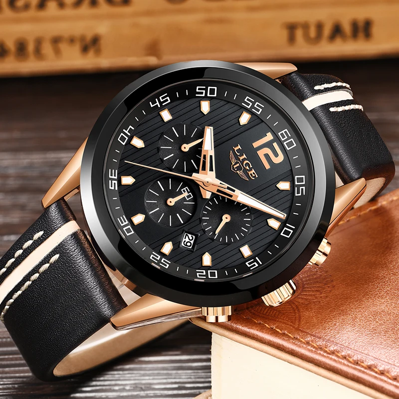 LIGE мужские s часы Топ бренд класса люкс военные спортивные кожаные