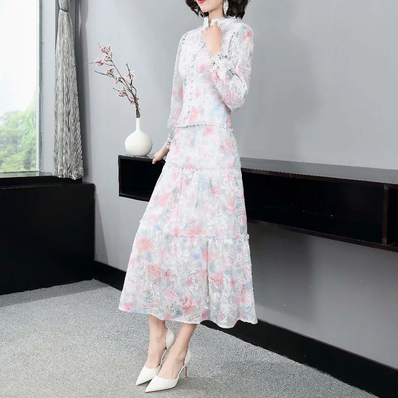 

Women Sets Spring Autumn New Printing And Dyeing Embroidery Top And Fashionable Skirts High Quality Elegant Party Two-Piece Suit