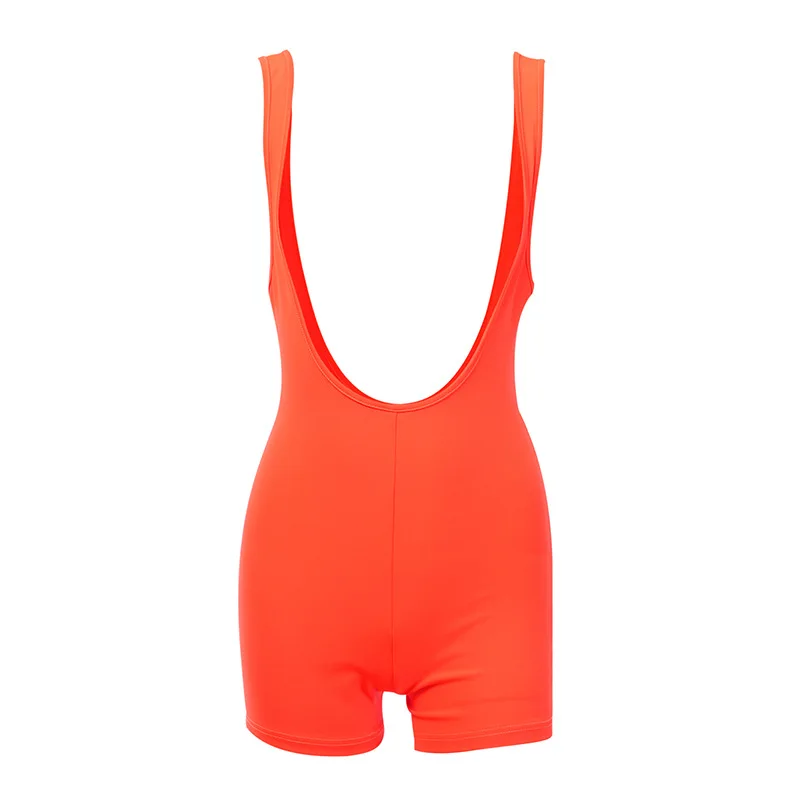 

Overalls Stretchy Shorts Woemn Summer 2019 Neon Orange Solid Slim High Waist Sexy Slim Party Shorts