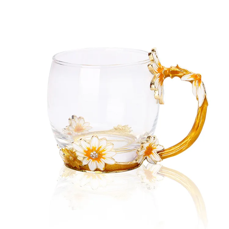 

Chrysanthemum Enamel Cup Luoshihua Tea Cup Heat Resistant Glass Juice Cup Valentine's Day Halloween Cup Gift Tea Cup Set