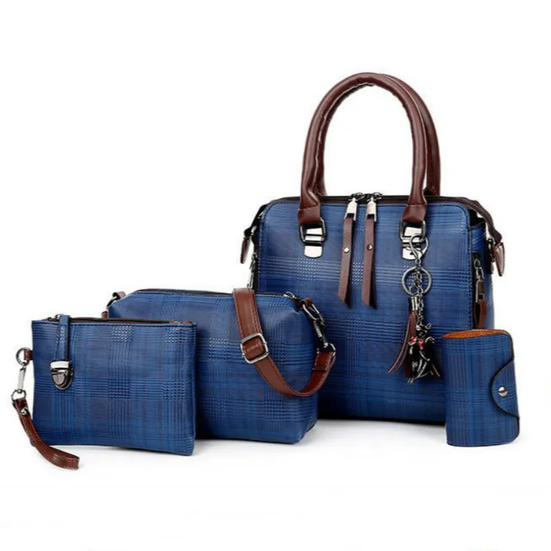 4 комплекта сумки через плечо для женщин 2020 Ретро клетчатая роскошная сумка из