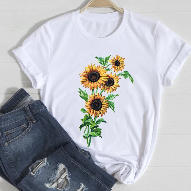 

T-shirts Women Aesthetic Sunflower Spring Summer Travel 2022 Sweet Cute Clothes Graphic Tshirt Top Lady Print Female Tee T-shirt