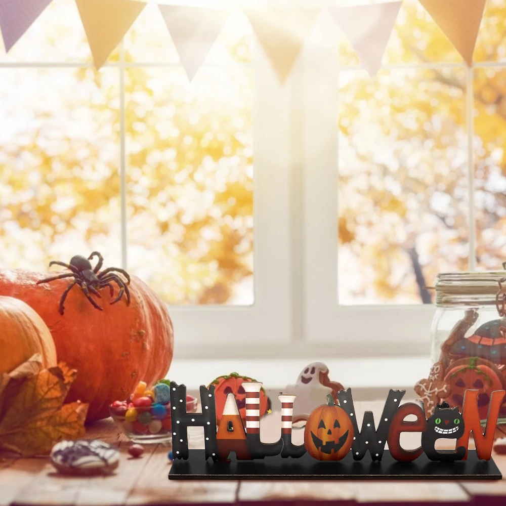 Декор для стола на Хэллоуин подвесные буквы деревянная тыква кошка знак