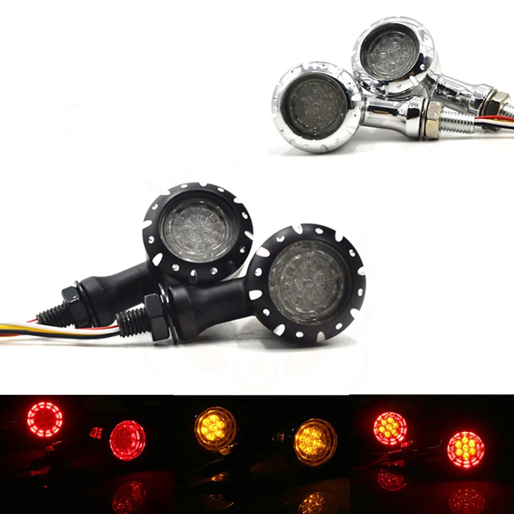 

2PCS Motorcycle Chrome LED 12V 10mm Brake Blinker Running Light Turn Signal Lamp For Harley Chopper Cruiser Custom
