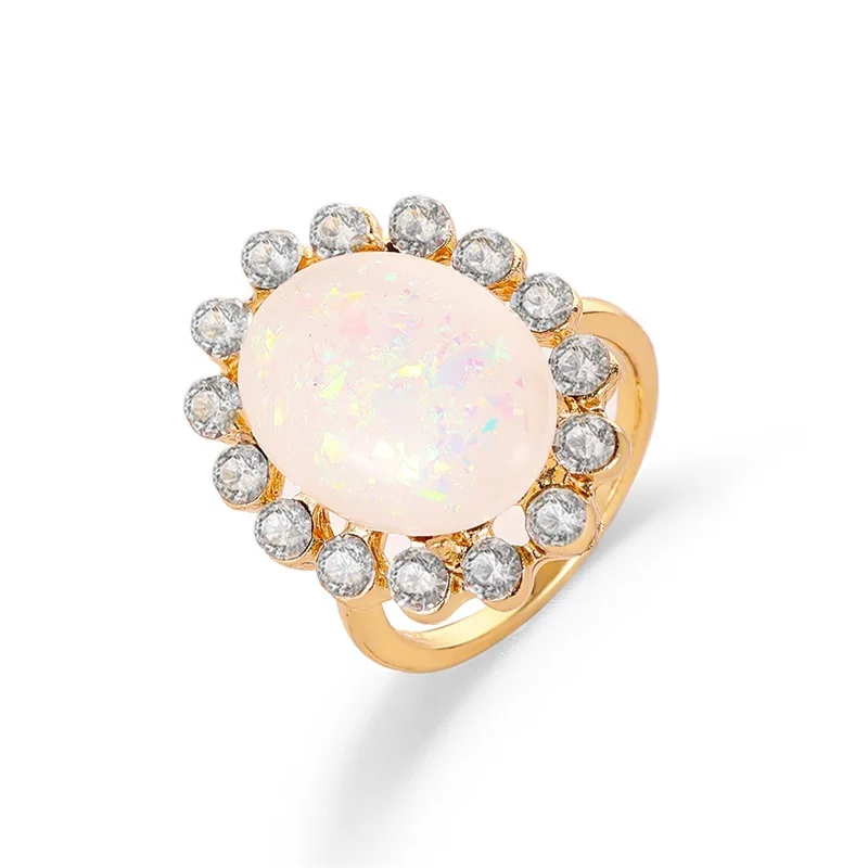 

Fashion Sun Flower Baroque Opal Index Finger Rings for Women Girls Female European and American Wholesale Temperament Jewelry