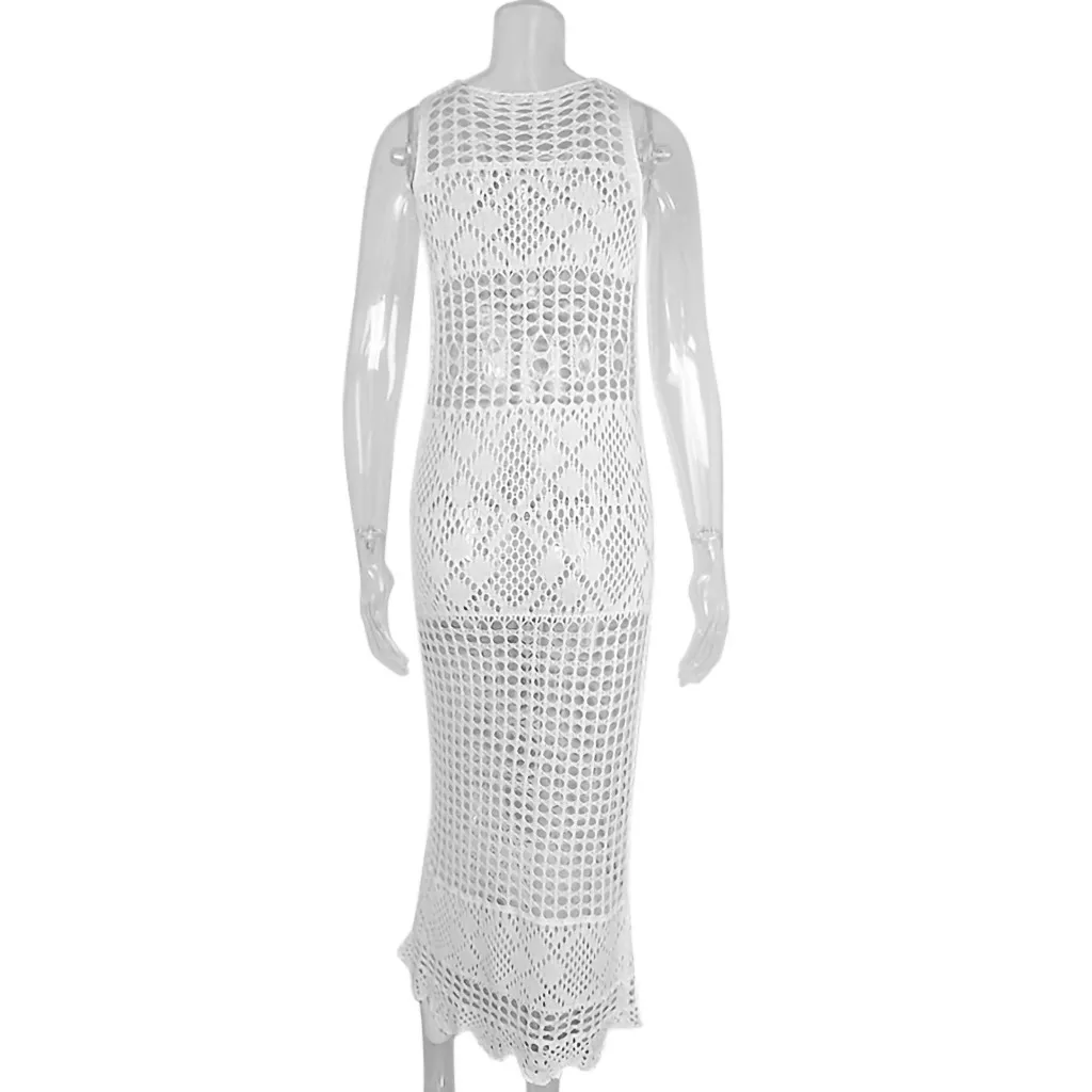 

2021 Women Crochet Cover Up Bikini Swimwear Knit Hollow Out Beach Dress Swimsuit Solid Perspective Tunic Kaftan Beach Sexy Pareo