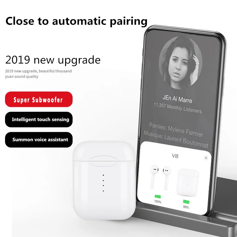 V8 TWS беспроводные Bluetooth наушники стерео наушники-вкладыши гарнитура с зарядным устройством для наушников микрофон для всех смартфонов Apple samsung S6 S8