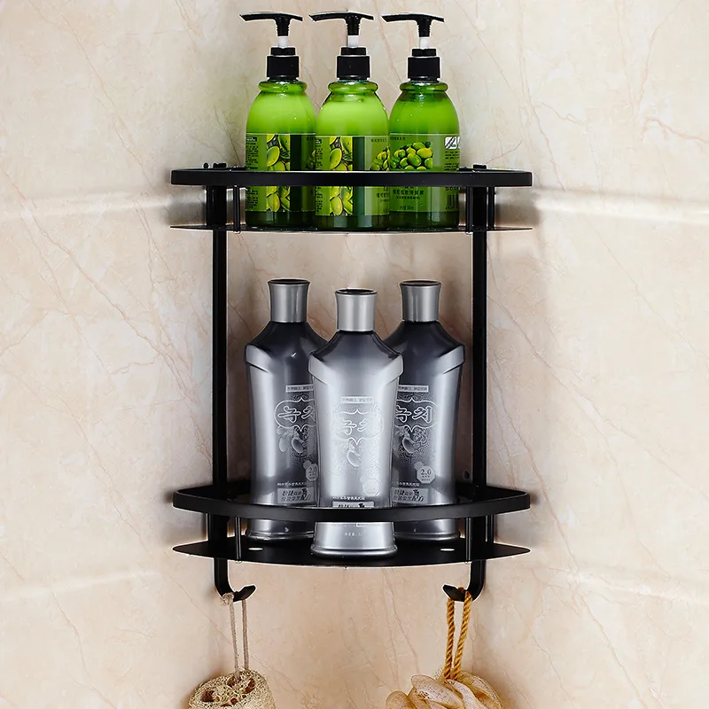 

Bathroom Corner Shelf Black Soap Holder Dual Tier bathroom shelves bathroom shampoo holder 304 Stainless Steel bathroom holder