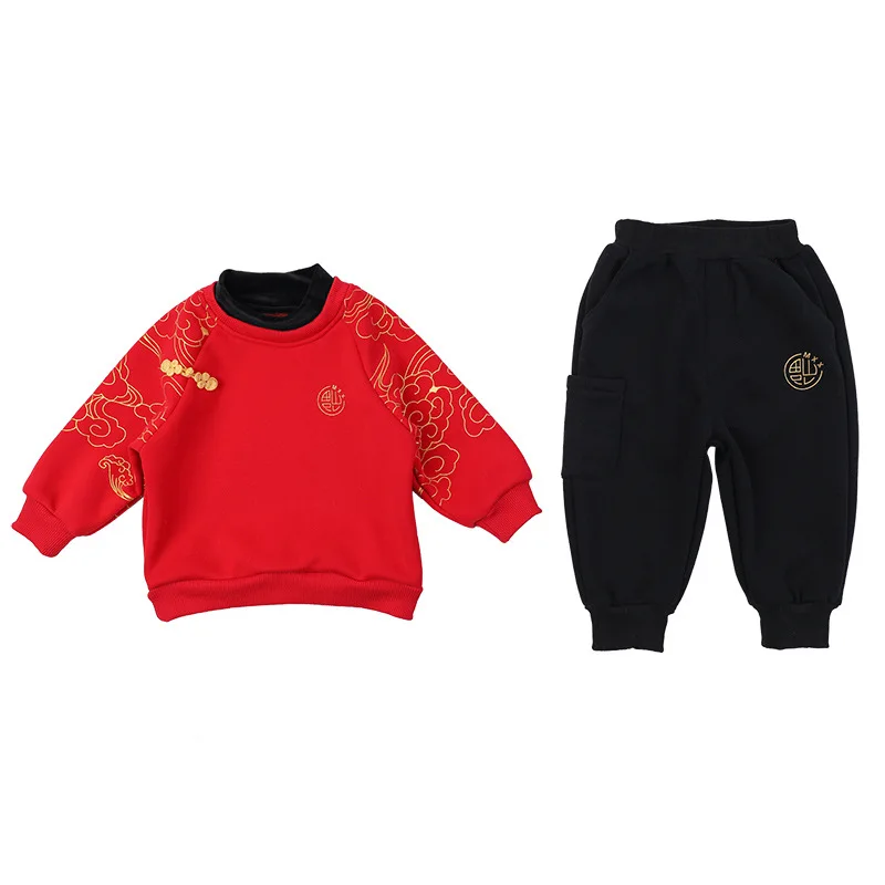 

Boys and Girls New Year Dress Velvet Thickening Outfit Children's Chinese Style Clothes Festive Clothes Children's Clothing